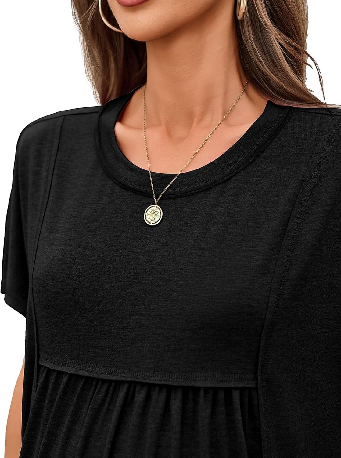 imageTankaneo Womens Maternity Tops Summer Batwing Short Sleeve Casual T Shirts Oversized Pleated Pregnancy ClothesBlack