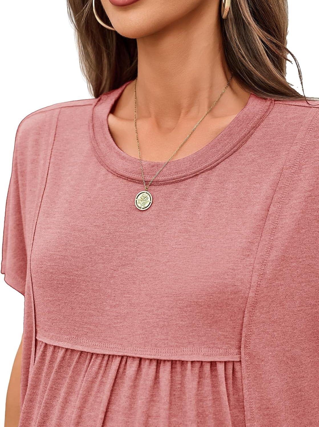 imageTankaneo Womens Maternity Tops Summer Batwing Short Sleeve Casual T Shirts Oversized Pleated Pregnancy ClothesBrick Red