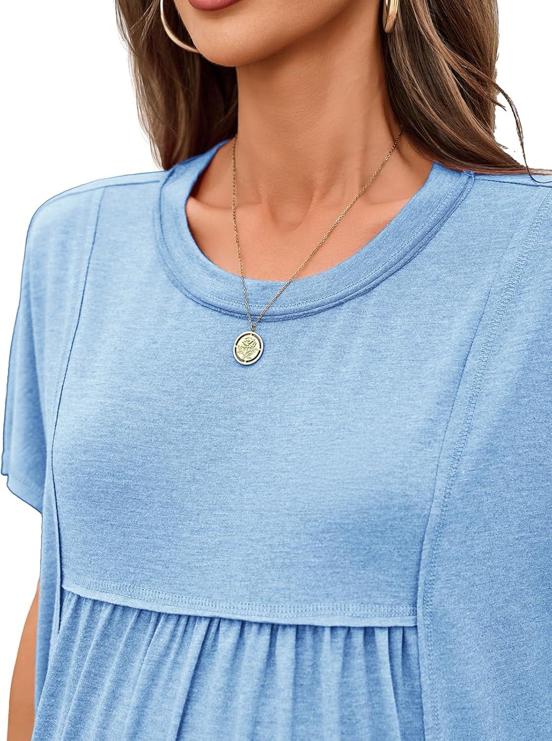 imageTankaneo Womens Maternity Tops Summer Batwing Short Sleeve Casual T Shirts Oversized Pleated Pregnancy ClothesSky Blue