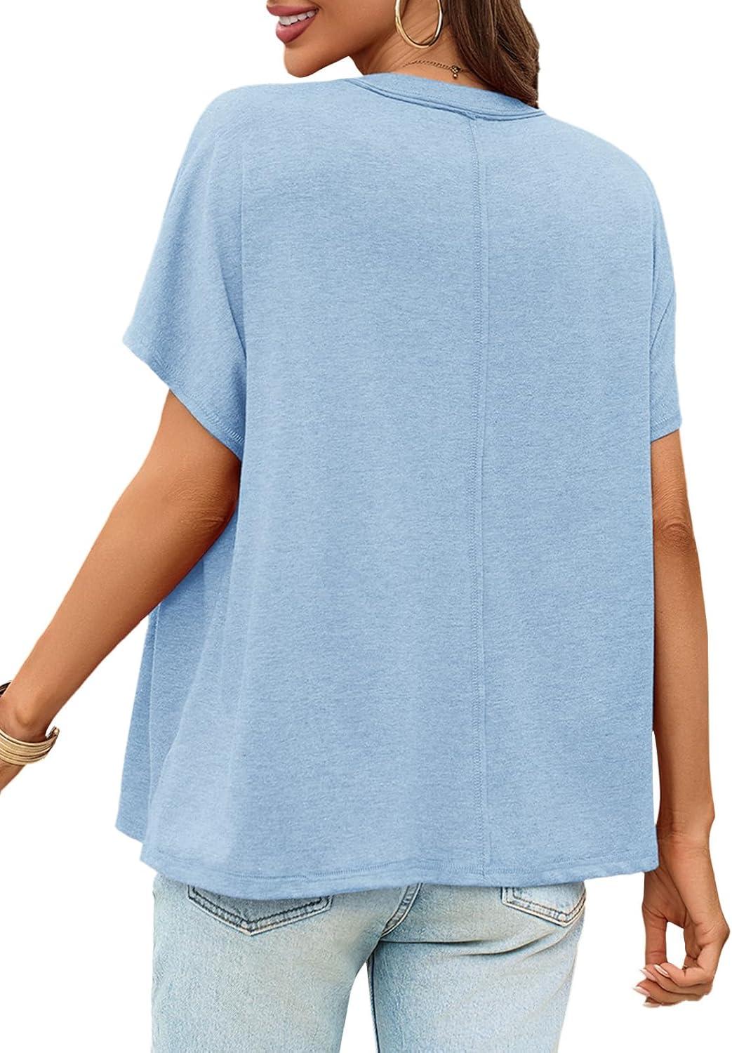 imageTankaneo Womens Maternity Tops Summer Batwing Short Sleeve Casual T Shirts Oversized Pleated Pregnancy ClothesSky Blue