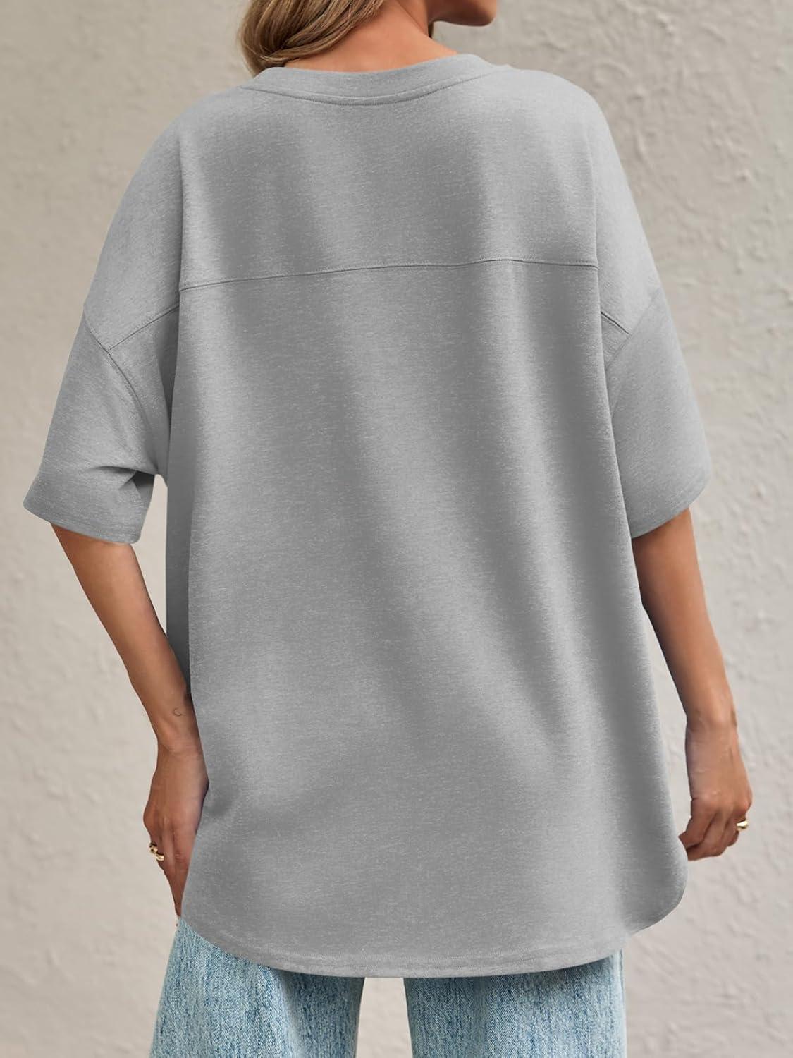 imageTankaneo Womens Oversized Crewneck Shirts Short Sleeve Off The Shoulders Tops Curved Hem TshirtGrey
