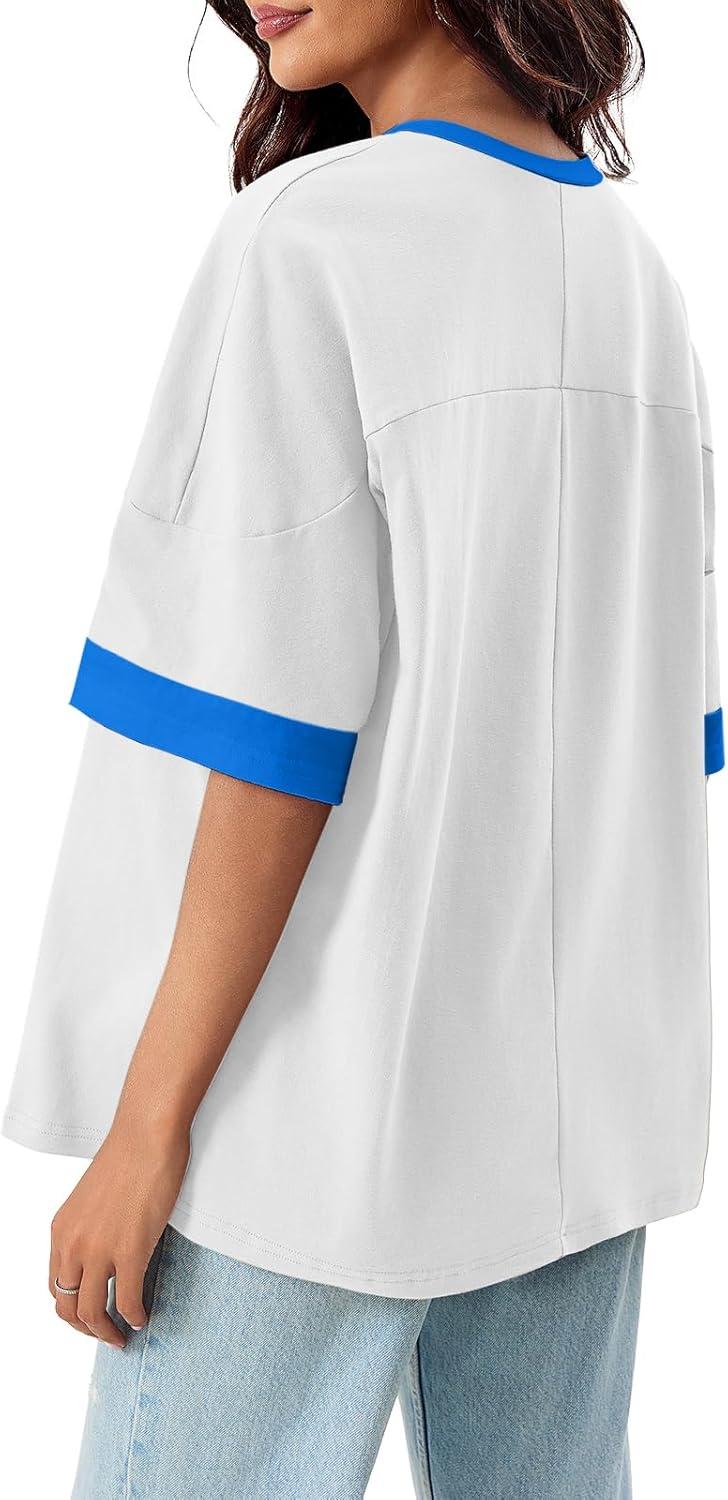 imageTankaneo Womens Oversized T Shirts Casual Summer Short Sleeve Color Block Loose Fit Tunic TopsWhite