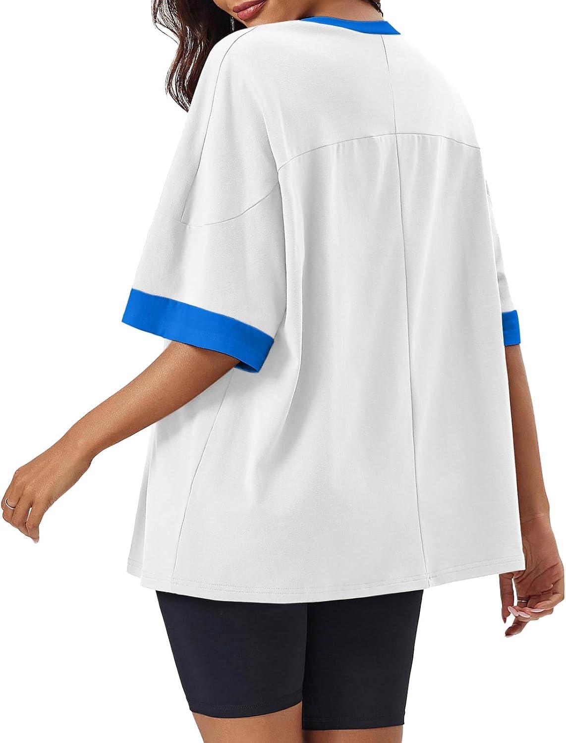 imageTankaneo Womens Oversized T Shirts Casual Summer Short Sleeve Color Block Loose Fit Tunic TopsWhite