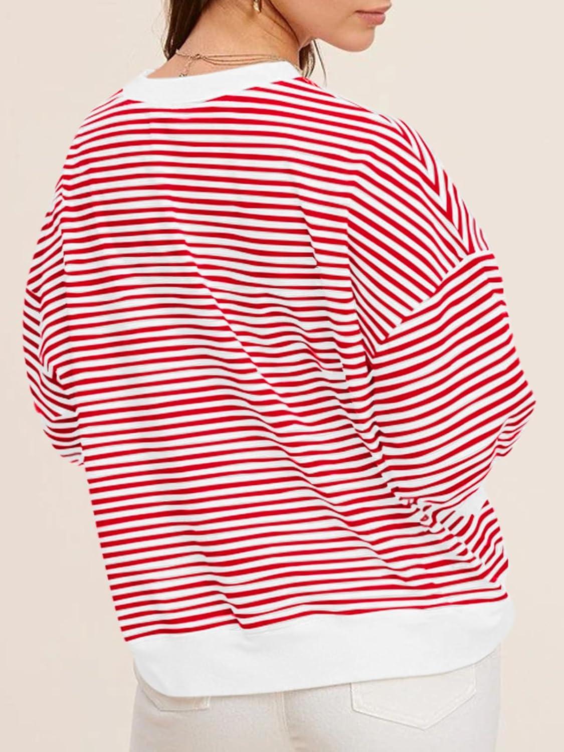 imageTankaneo Womens Puff Sleeve Striped T Shirt Oversized Cropped Summer Casual Cotton Tops Loose Fitting Crewneck SweatshirtRed