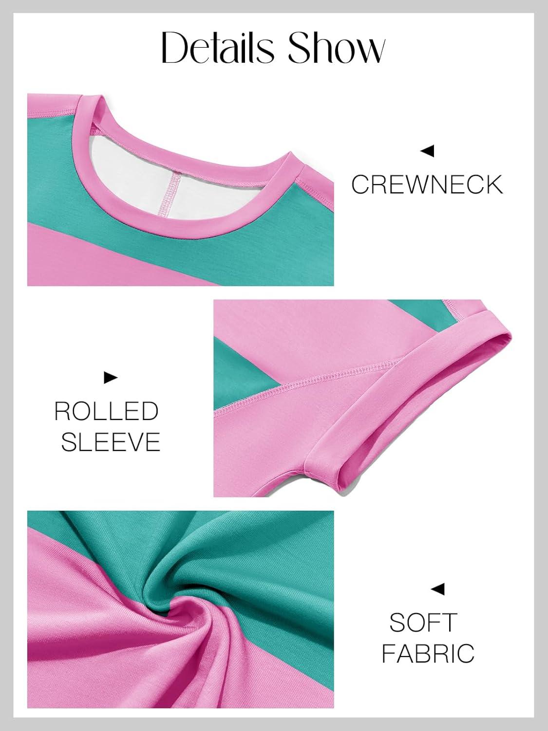 imageTankaneo Womens Summer Tops Striped Oversized Short Sleeve Crew Neck Color Block Casual T Shirts Loose Basic Tee BlousesPink Striped