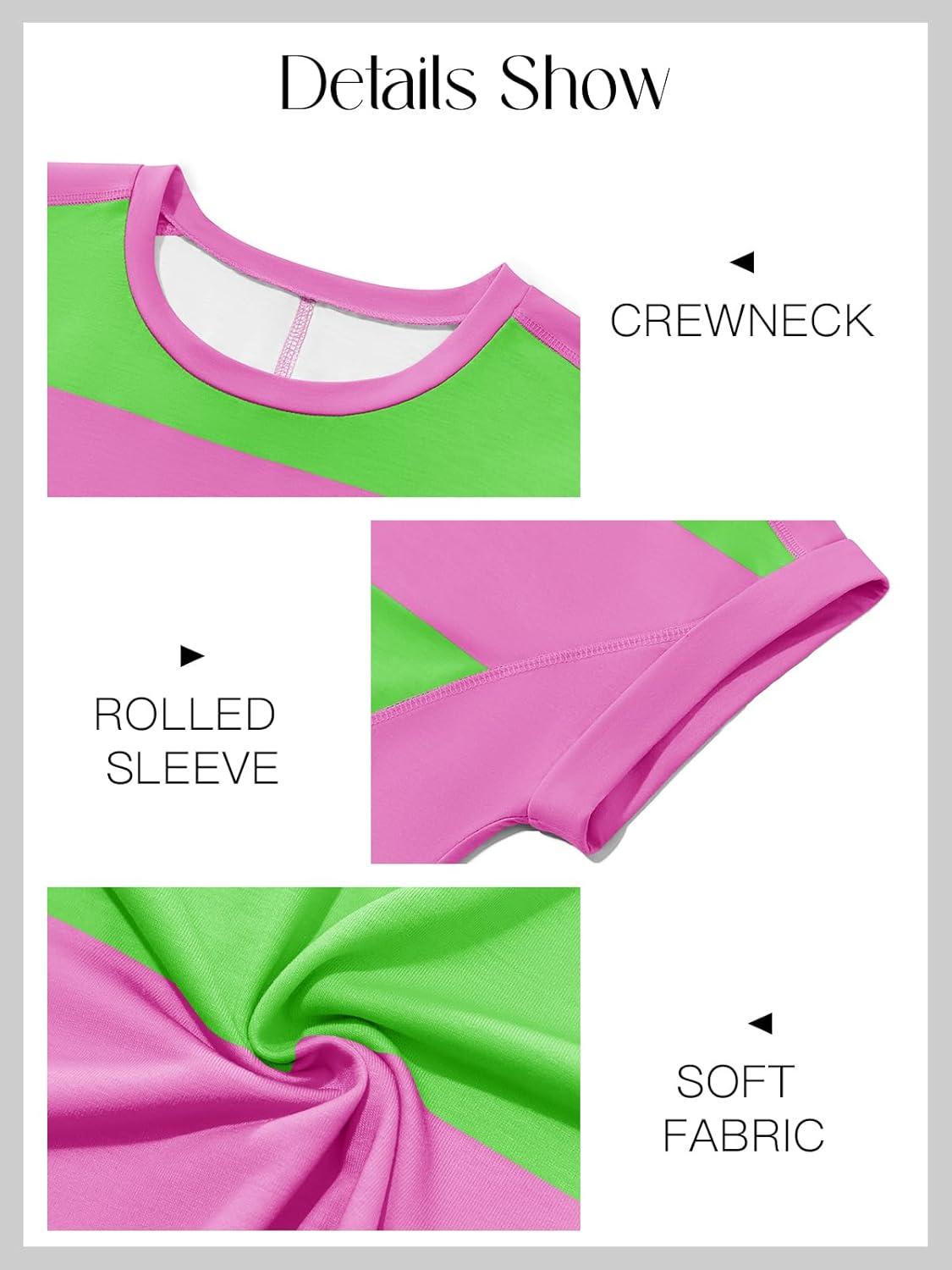 imageTankaneo Womens Summer Tops Striped Oversized Short Sleeve Crew Neck Color Block Casual T Shirts Loose Basic Tee BlousesRose Red