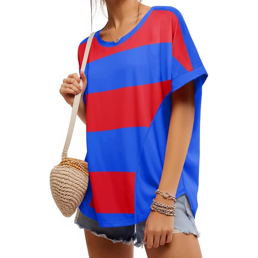 imageTankaneo Womens Summer Tops Striped Oversized Short Sleeve Crew Neck Color Block Casual T Shirts Loose Basic Tee BlousesRoyal Blue