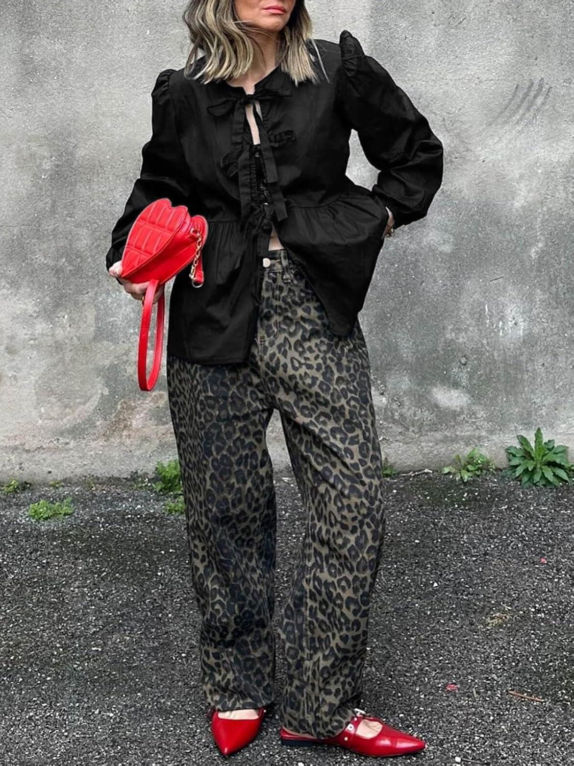 imageTankaneo Womens Tie Front Tops Blouses Long Puff Sleeve Peplum Babydoll Bow Shirt Summer Coquette Tops Black