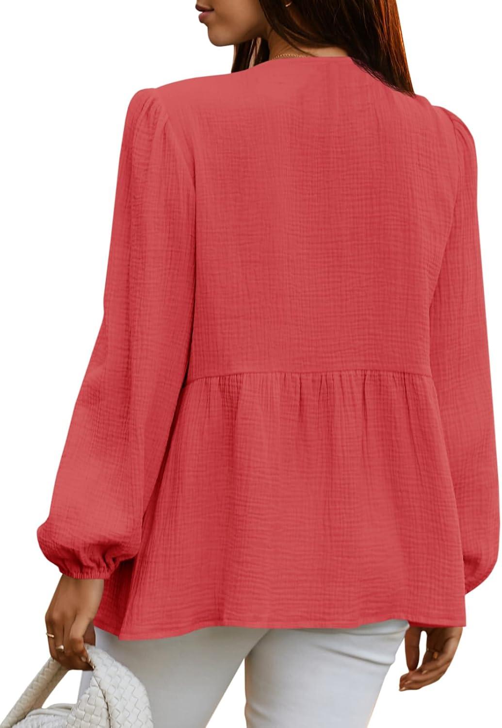 imageTankaneo Womens Bow Tie Front Tops Babydoll Puff Long Sleeve Blouse Y2k Cotton ShirtOrange Red