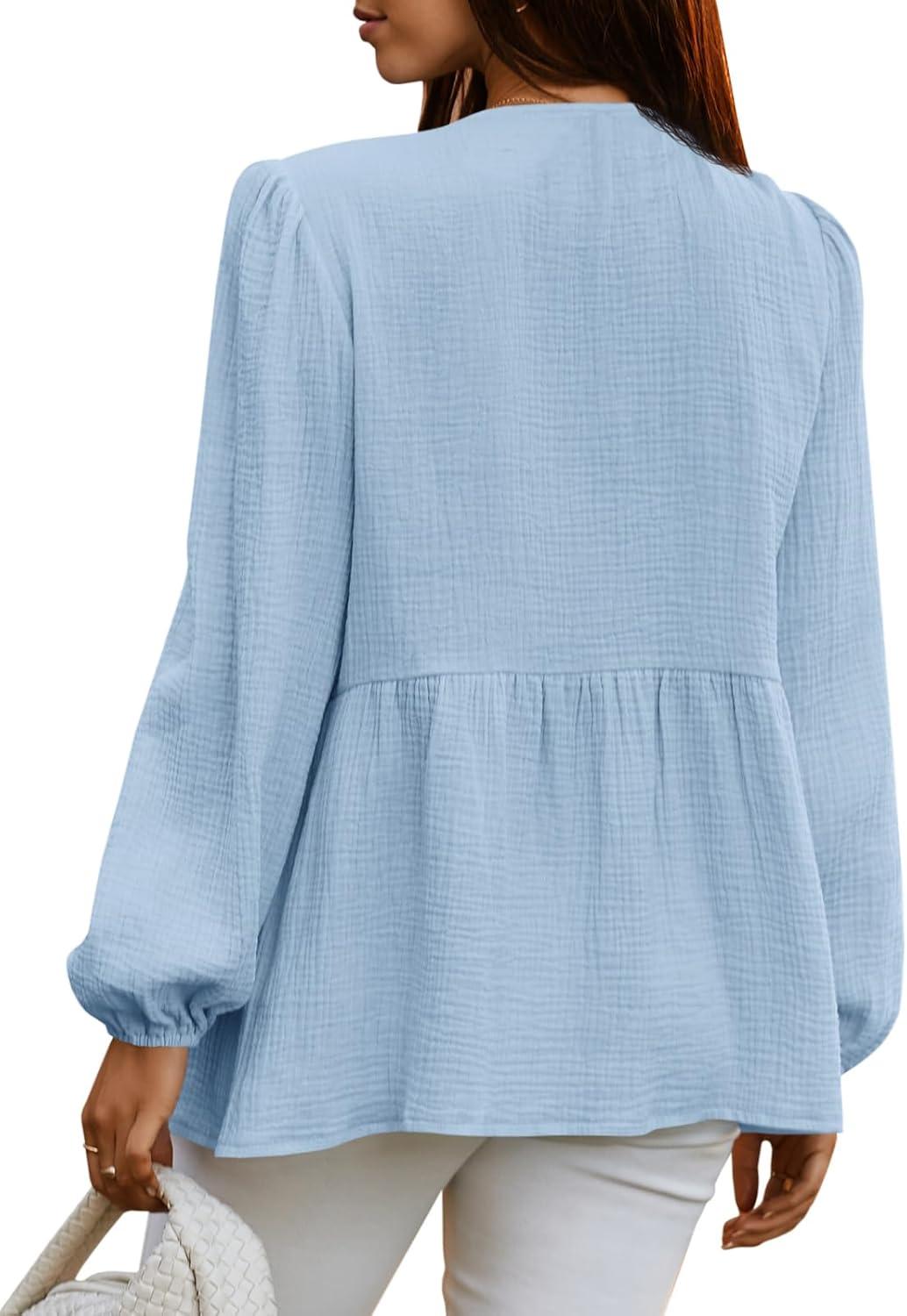 imageTankaneo Womens Bow Tie Front Tops Babydoll Puff Long Sleeve Blouse Y2k Cotton ShirtSky Blue