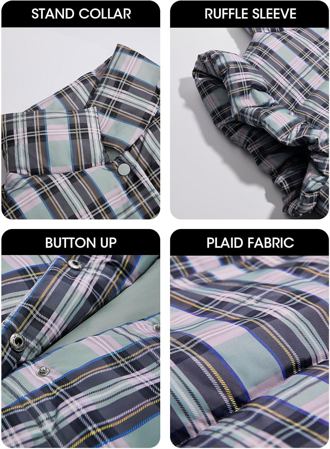 imageTankaneo Womens Plaid Puffer Vests Ruffle Sleeveless Lightweight Quilted Vest Fall Winter Padded Gilets CoatsGrey