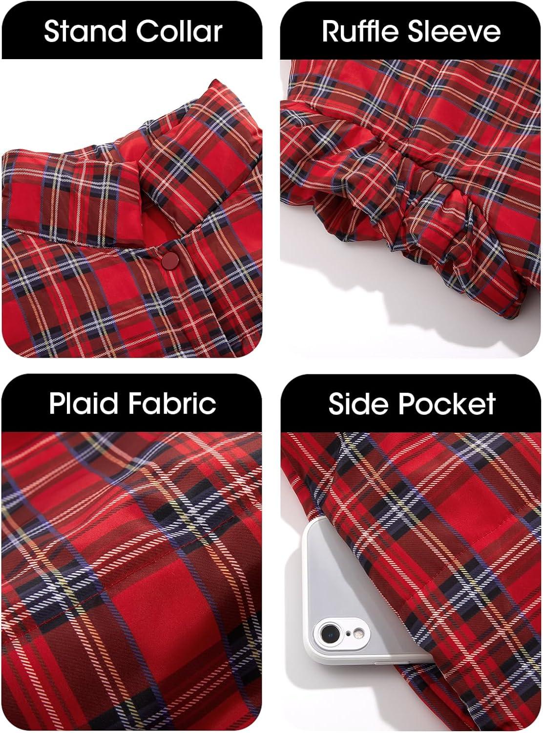 imageTankaneo Womens Plaid Puffer Vests Ruffle Sleeveless Lightweight Quilted Vest Fall Winter Padded Gilets CoatsRed